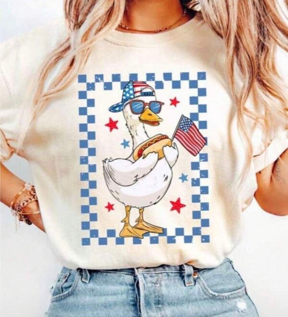 Patriotic Fourth of July Goose Women's Size M Oversized T-shirt Cottage Country